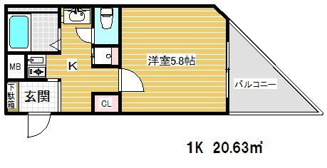 ロイヤルヒル神戸三ノ宮2(1K/2階)の間取り写真