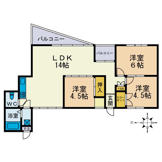 本厚木エグゼクティブマンション(3LDK/2階)の間取り写真