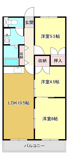 エレガンス生田(3LDK/2階)の間取り写真