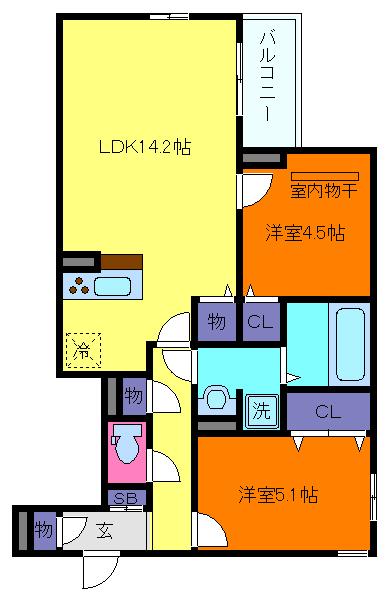 サンパティーク住吉(2LDK/2階)の間取り写真