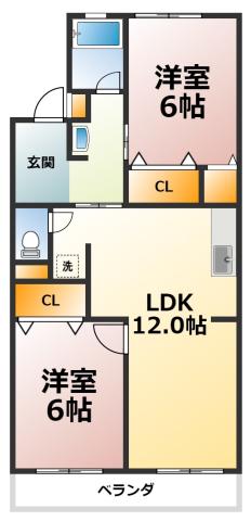 雁ヶ音マンション(2LDK/2階)の間取り写真