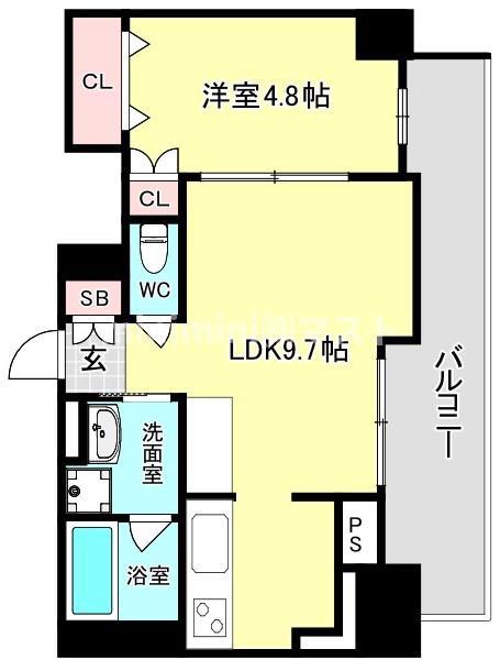 RJRプレシア南堀江(1LDK/14階)の間取り写真