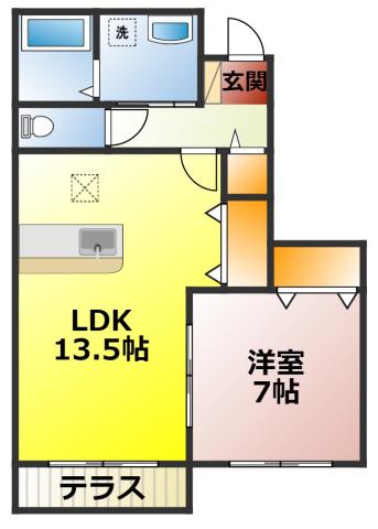S&EII A(1LDK/1階)の間取り写真