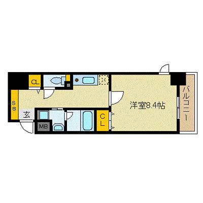 W.O.B HONMACHI-ウエスト(1K/9階)の間取り写真