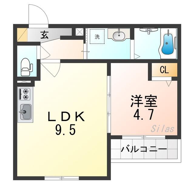 LOUIS APARTMENT 長瀬ノール(1LDK/2階)の間取り写真