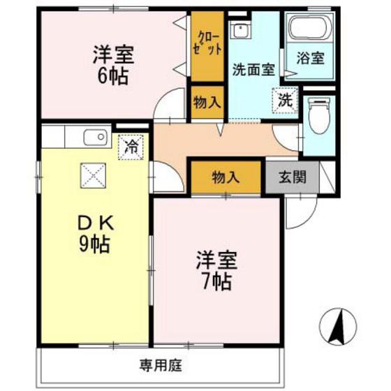 リトルバード横井A棟(2DK/1階)の間取り写真