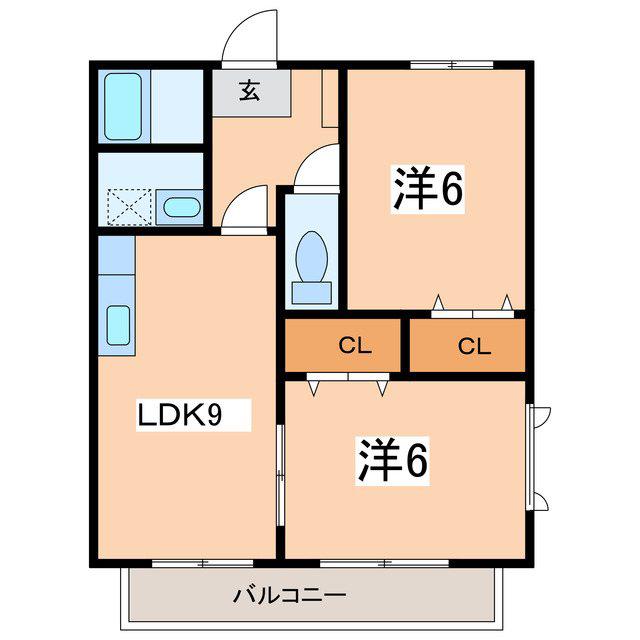 ブルーウェーブ西条A(2LDK/1階)の間取り写真