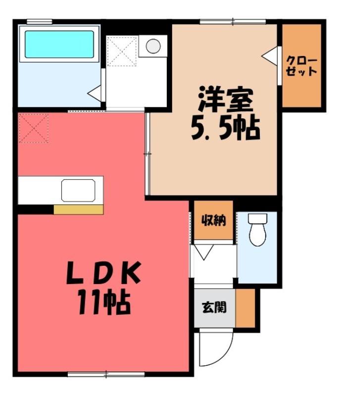 東武小泉線 館林駅 徒歩14分 2階建 築16年(1LDK/1階)の間取り写真