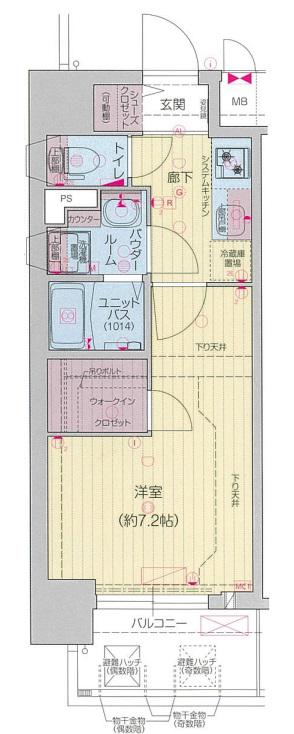 プレサンス堺筋本町エグゼブラン(1K/2階)の間取り写真