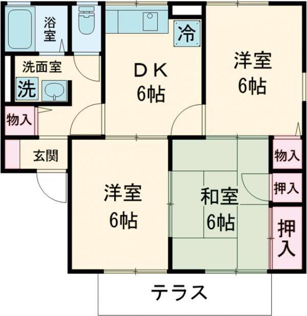 セジュール東山田II B棟(3DK/1階)の間取り写真