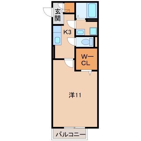 FLORAみさき(1K/2階)の間取り写真