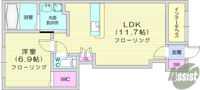 リリウム・トリア(1LDK/1階)の間取り写真