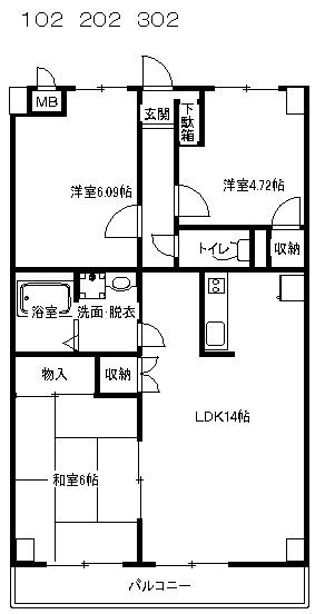 プロミネント(3LDK/1階)の間取り写真