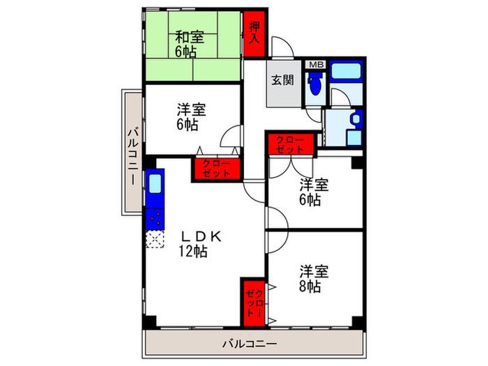 グリーンコスモ1号棟(4LDK/4階)の間取り写真