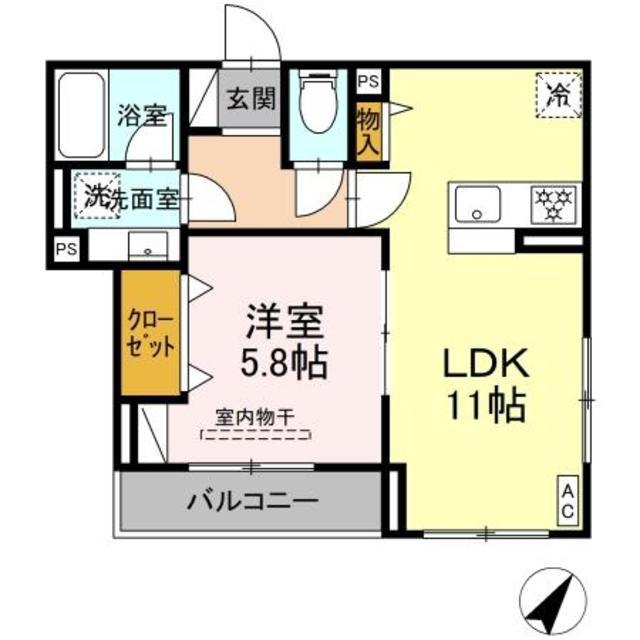 イヴレーア中町(1LDK/2階)の間取り写真