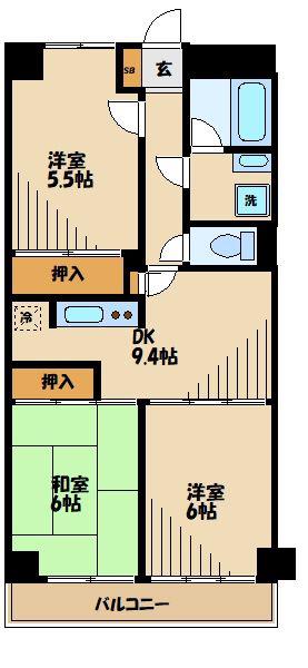 パークロード相模原(3LDK/4階)の間取り写真