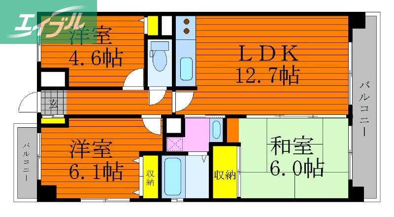 ル・サンク西市(3LDK/5階)の間取り写真