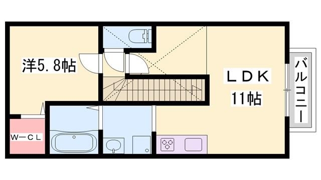 ヴィラーチェ神屋II(1LDK/2階)の間取り写真