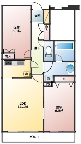 北柏パークホームズ参番館(2LDK/1階)の間取り写真