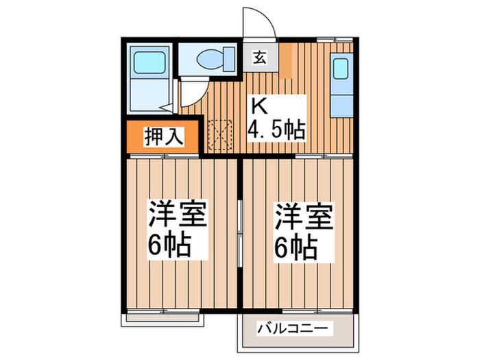 コーポシャルマンA(2K/2階)の間取り写真