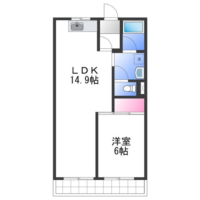 パレスさくらB(1LDK/2階)の間取り写真