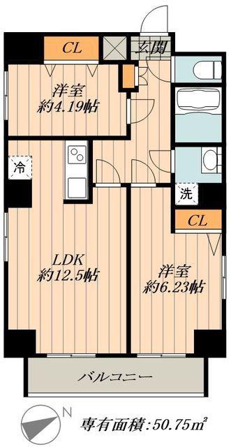 FUSION日本橋箱崎(2LDK/11階)の間取り写真