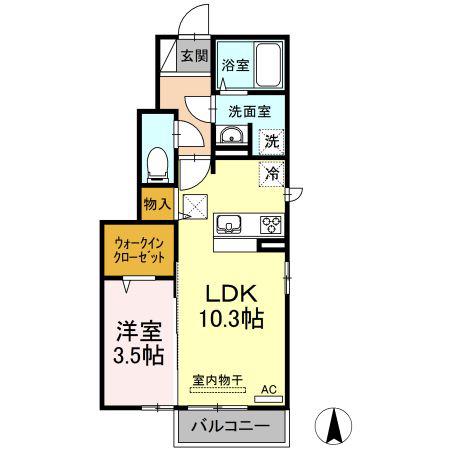 プレーシア幸(1LDK/1階)の間取り写真