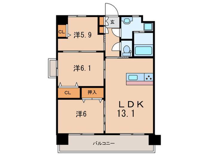 フローラ菜園場(3LDK/3階)の間取り写真