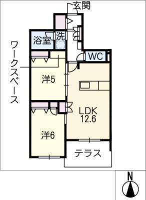 エディアン一社(2LDK/1階)の間取り写真