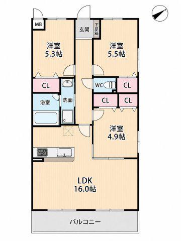 ボルドーV番館(3LDK/2階)の間取り写真