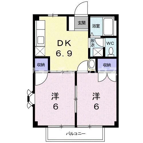 フローラル内藤E(2DK/2階)の間取り写真