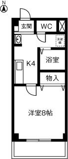ブローニュ神山(1K/2階)の間取り写真