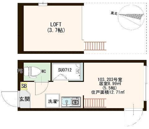 ハーモニーテラス稲荷台II(ワンルーム/2階)の間取り写真