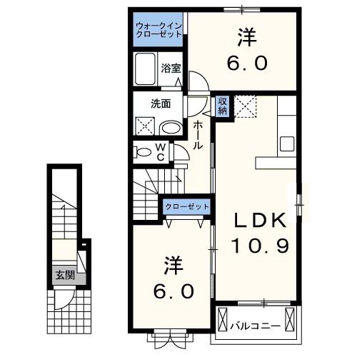 フレスクーラ蟻ヶ崎(2LDK/2階)の間取り写真