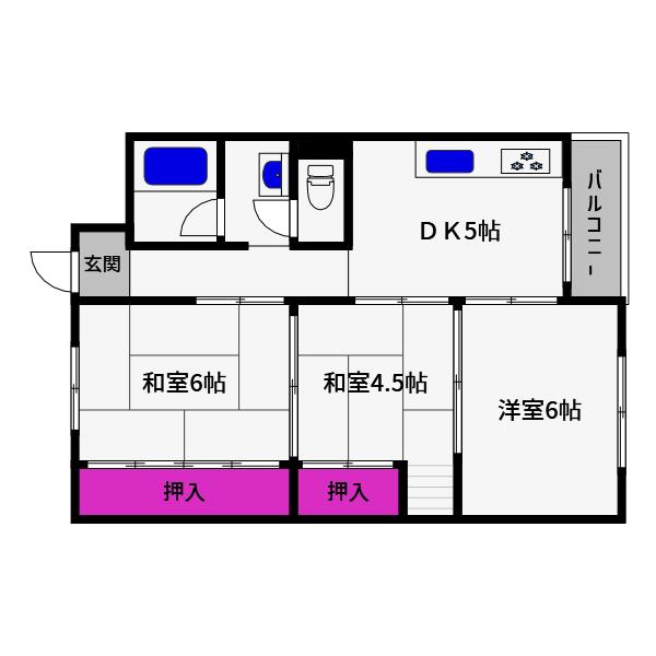 住吉台3号棟(1LDK/3階)の間取り写真