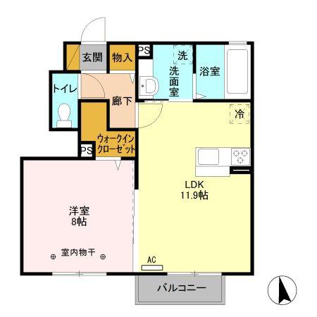 コーポ田村 1(1LDK/1階)の間取り写真