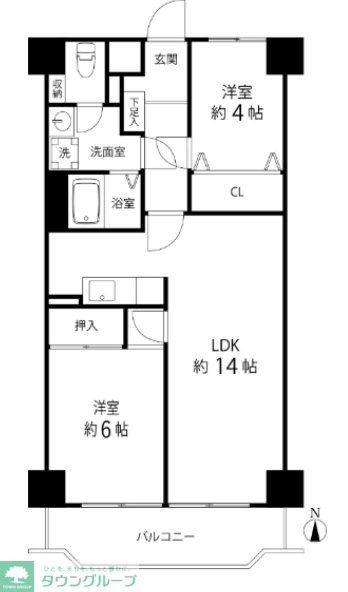 TSGARDEN越谷大袋(2LDK/8階)の間取り写真