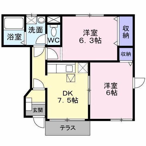 セカンドみなみ(2DK/1階)の間取り写真