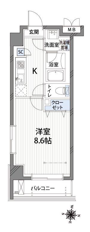 ラフィネ三軒茶屋(1K/2階)の間取り写真