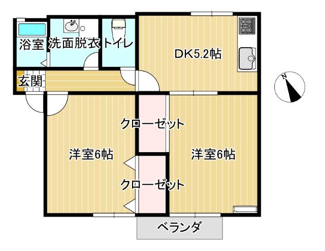 セジュール・ウイズA棟(2DK/2階)の間取り写真
