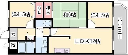 アジュール飾磨(3LDK/5階)の間取り写真