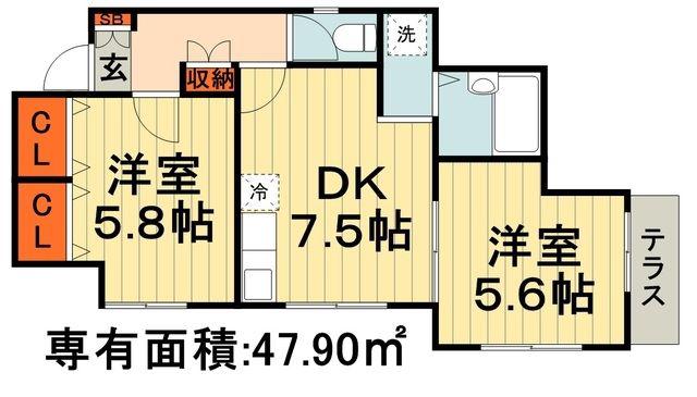グランドソレイユ(2DK/1階)の間取り写真