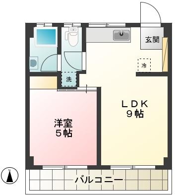 堤マンション(1LDK/4階)の間取り写真