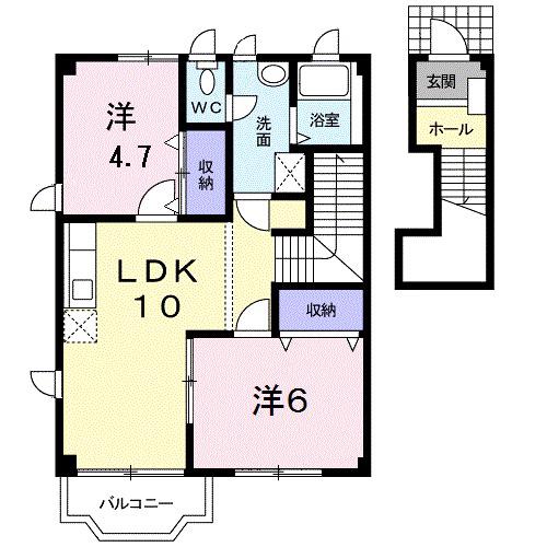 ム-ンリットプレイス(2LDK/2階)の間取り写真
