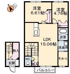 シャーメゾンピアB(2LDK/2階)の間取り写真