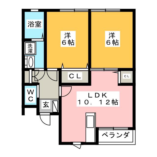 クレストSA(2LDK/2階)の間取り写真