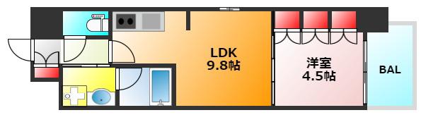アーバネックス心斎橋I(1LDK/13階)の間取り写真