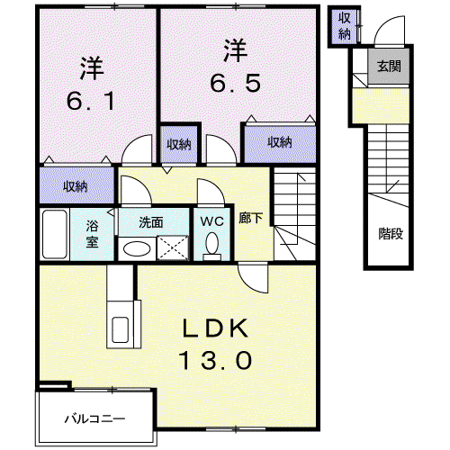 ス レユニール(2LDK/2階)の間取り写真