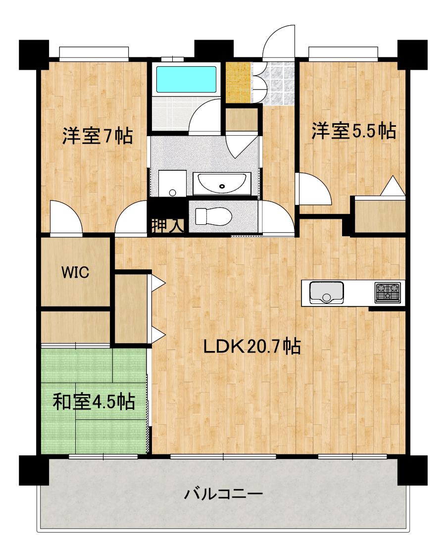 レクシアシティ宮崎中央レジデンス(3LDK/5階)の間取り写真