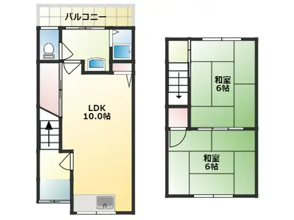 近鉄天理線 前栽駅 徒歩3分 2階建 築46年(2LDK/1階)の間取り写真